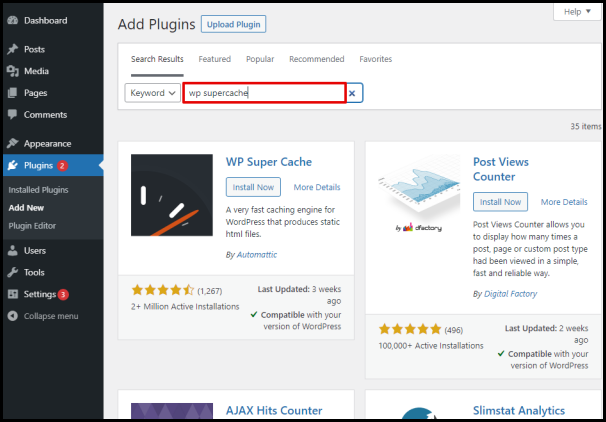 Screenshot of VD WordPress Search WP Super Cache