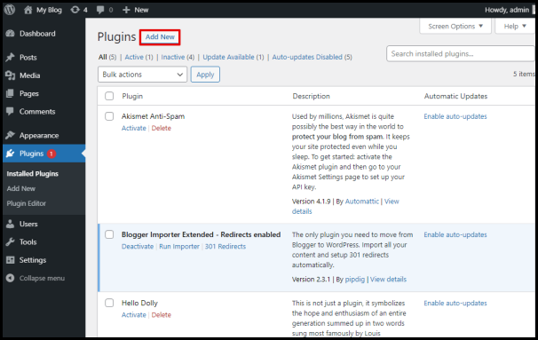 Screenshot of VD WordPress Plugins Add New Button